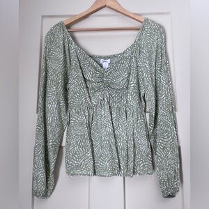 Japna Olive Leaf Print Feminine Blouse